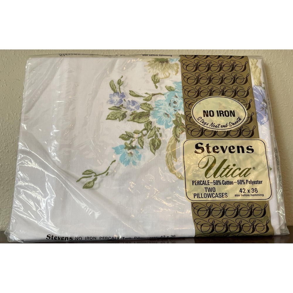 Vtg Stevens Utica Pillowcases New in Package 60s 70s Canterbury Blue Flowers